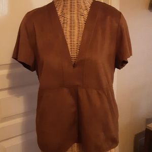 Zara Trafaluc Faux Suede V-neck Shirt